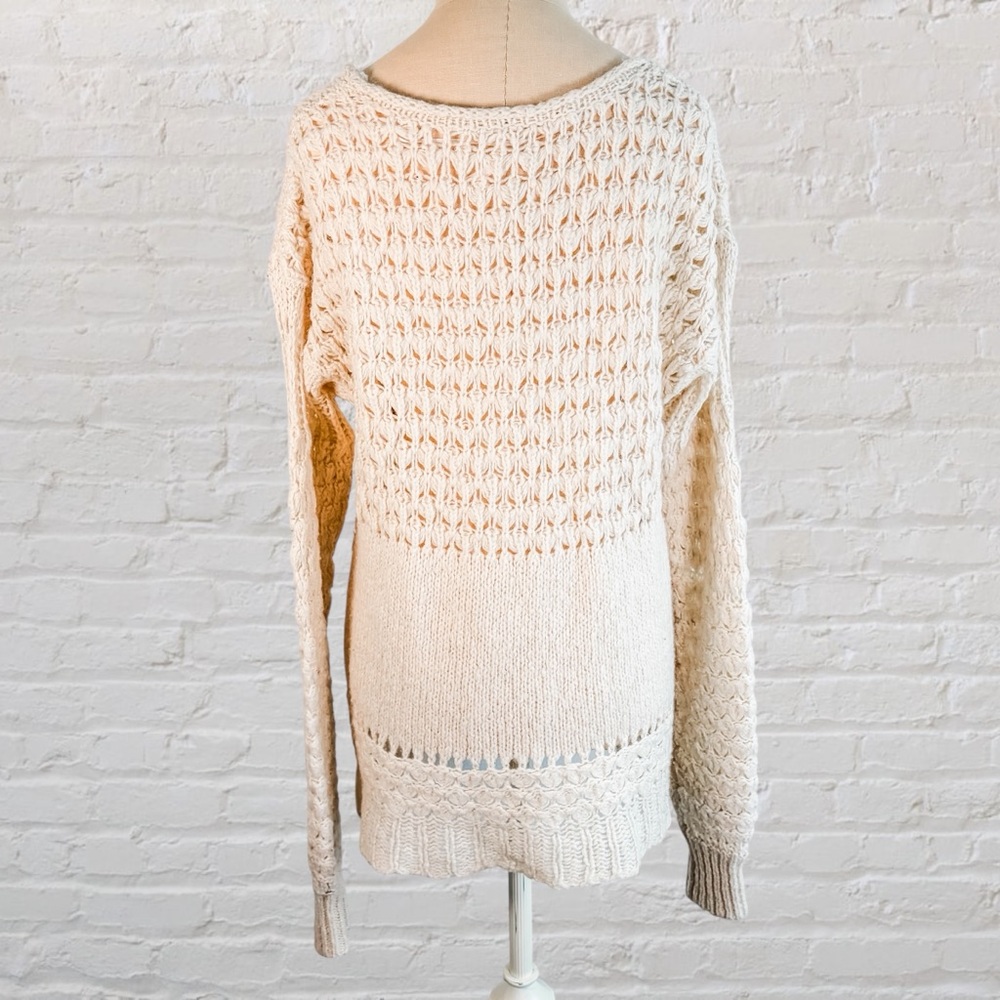 Free People Crashing Waves Wool Blend Pullover Cream Knit Sweater - Picture 13 of 16